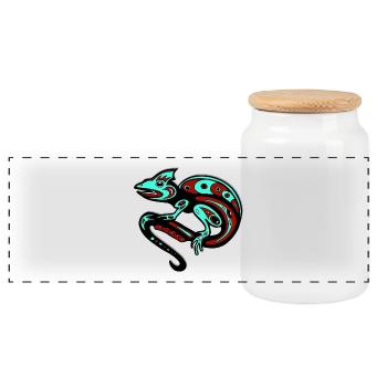 Tribal Chameleon tier reptiel kinder geschenkidee - Panorama Keksdose mit Holzdeckel - Weiß - Vorne