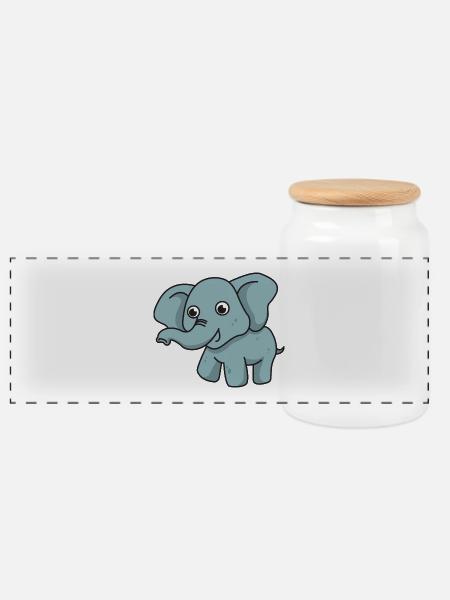 Elefant Comic Geschenk Tier Kind Rüssel niedlich - Panorama Keksdose mit Holzdeckel - Weiß