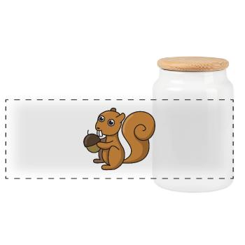 Écureuil, dessin animé, cadeau, écrou, forêt, animaux, enfants - Boîte à biscuits avec couvercle en bois - blanc - Devant