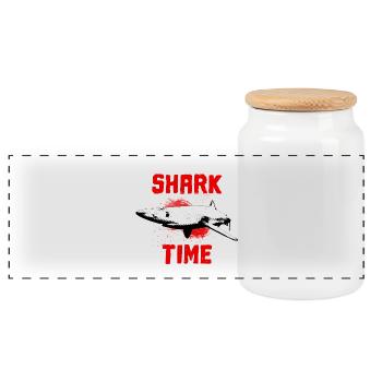 Great white shark fish ocean - Panoramic Cookie Jar with Wooden Lid - white - Front
