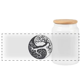 Yin Yang Tree of Life Gift - Panoramic Cookie Jar with Wooden Lid - white - Front