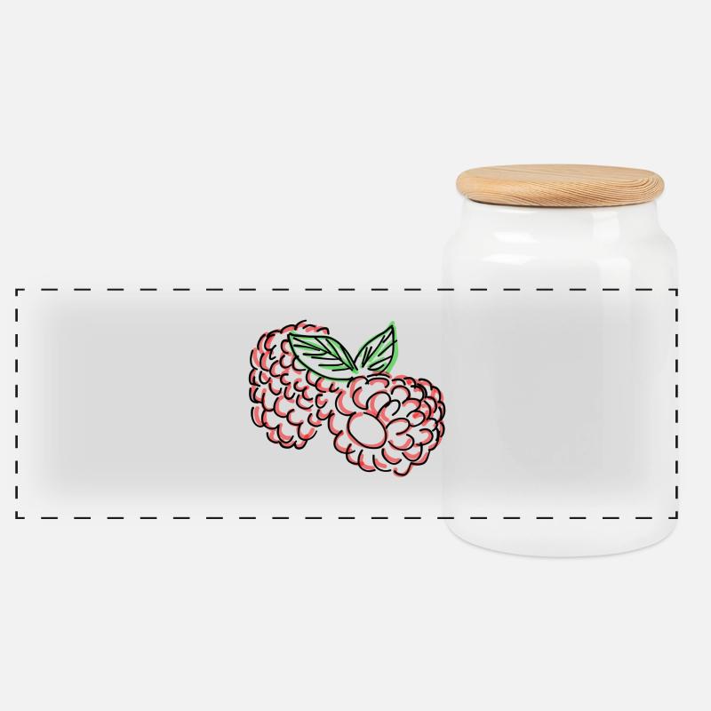 Himbeeren - Panorama Keksdose mit Holzdeckel - Weiß