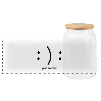 happy or sad? Emotions smiley - Panoramic Cookie Jar with Wooden Lid - white - Front