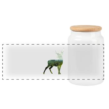 Deer silhoutte - Panoramic Cookie Jar with Wooden Lid - white - Front