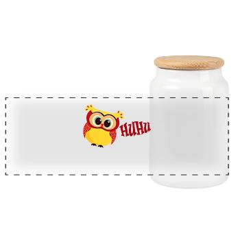 Huhu owl owl gift idea - Panoramic Cookie Jar with Wooden Lid - white - Front