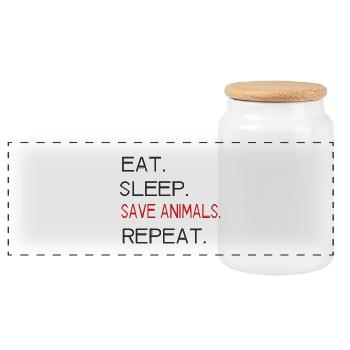 Bien-être des animaux - Mangez. Sommeil. Enregistrer les animaux. Répétez. - Boîte à biscuits avec couvercle en bois - blanc - Devant