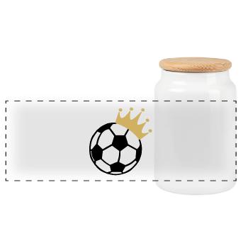 Football with a crown - Panoramic Cookie Jar with Wooden Lid - white - Front