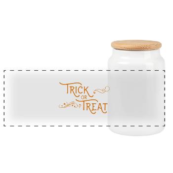 Halloween trick or treating - Panoramic Cookie Jar with Wooden Lid - white - Front