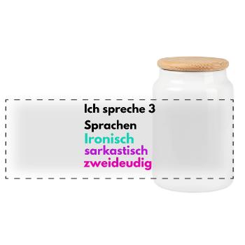 Languages Funny Ironically Sarcastically Two-Way - Panoramic Cookie Jar with Wooden Lid - white - Front
