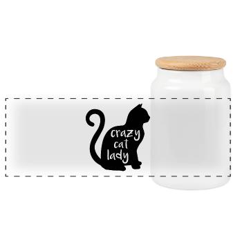 Dame de chat fou - Boîte à biscuits avec couvercle en bois - blanc - Devant