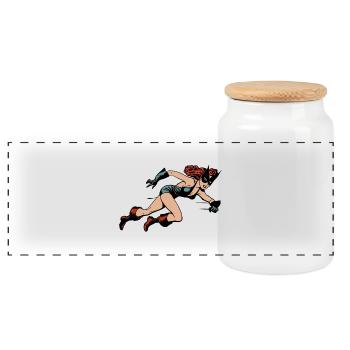 Hero - Panoramic Cookie Jar with Wooden Lid - white - Front