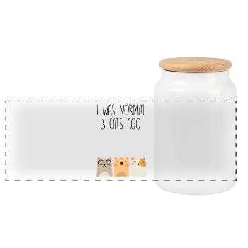I was normal 3 cats ago - Panoramic Cookie Jar with Wooden Lid - white - Front