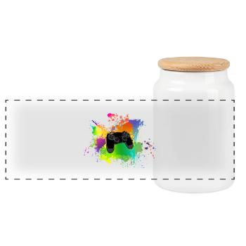 Controller color splash Colorful gaming gift idea - Panoramic Cookie Jar with Wooden Lid - white - Front