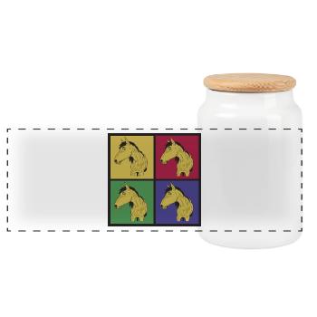 Chevaux pop art - Boîte à biscuits avec couvercle en bois - blanc - Devant