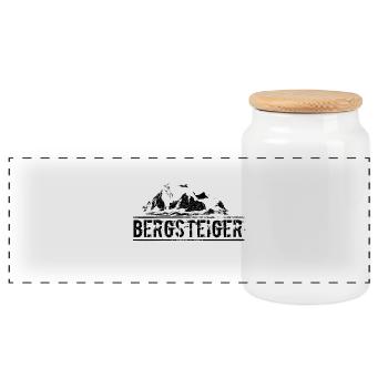 Mountaineers Mountains Silhouette Summiteer Nature - Panoramic Cookie Jar with Wooden Lid - white - Front