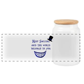 Keep Smiling and the world belongs to you Alice - Panoramic Cookie Jar with Wooden Lid - white - Front