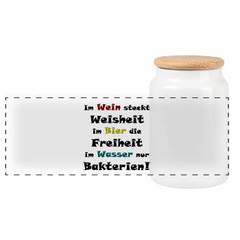There is freedom in beer! - Panoramic Cookie Jar with Wooden Lid - white - Front