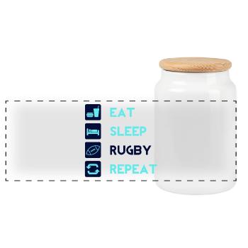 Mangez, dormez, rugby, répétez! Hommes femmes idée - Boîte à biscuits avec couvercle en bois - blanc - Devant