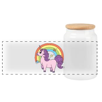 Unicorn Elsbeth in front of a rainbow - Panoramic Cookie Jar with Wooden Lid - white - Front