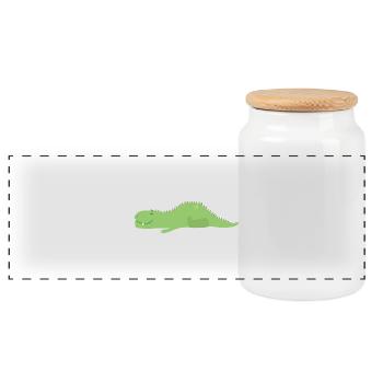 Sleeping Dinosaur - Panoramic Cookie Jar with Wooden Lid - white - Front