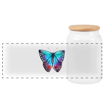 Blue butterfly - Panoramic Cookie Jar with Wooden Lid - white - Front