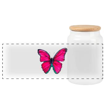 Pink butterfly - Panoramic Cookie Jar with Wooden Lid - white - Front