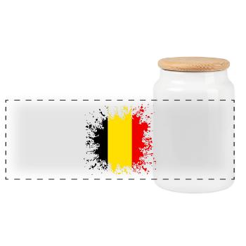 Belgium flag color splashes - Panoramic Cookie Jar with Wooden Lid - white - Front