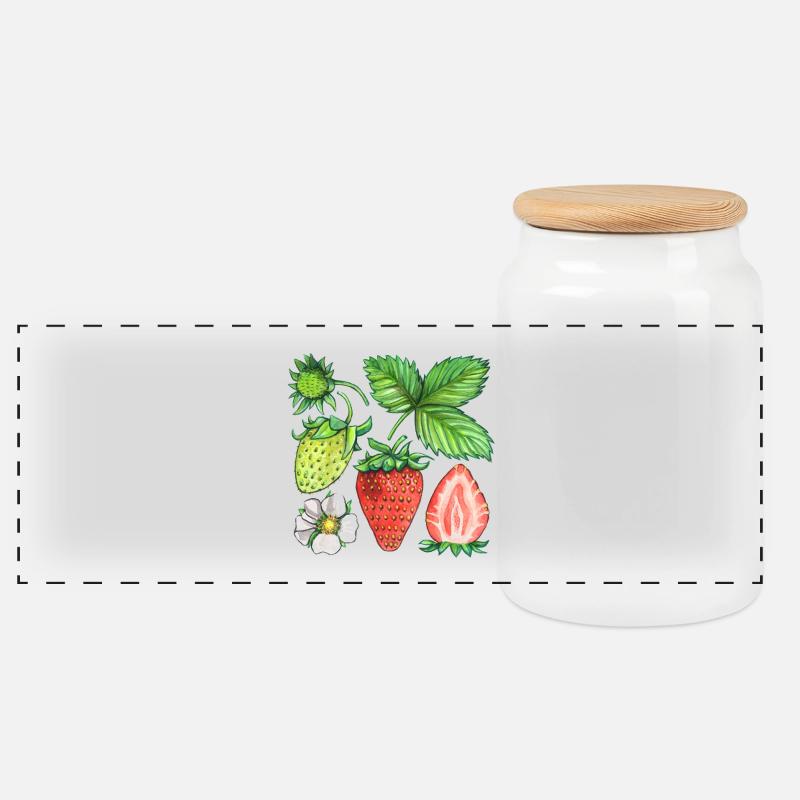 Erdbeeren - Panorama Keksdose mit Holzdeckel - Weiß