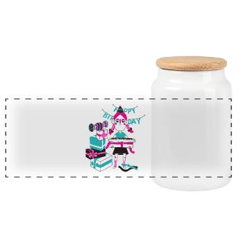 birthday - Panoramic Cookie Jar with Wooden Lid - white - Front