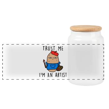 TRUST ME IM AN ARTIST - Panorama Keksdose mit Holzdeckel - Weiß - Vorne