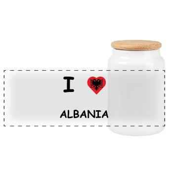 I LOVE ALBANIA / ALBANIEN GESCHENKIDEE - Panorama Keksdose mit Holzdeckel - Weiß - Vorne