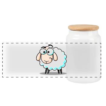 Sheep, lamb - Panoramic Cookie Jar with Wooden Lid - white - Front