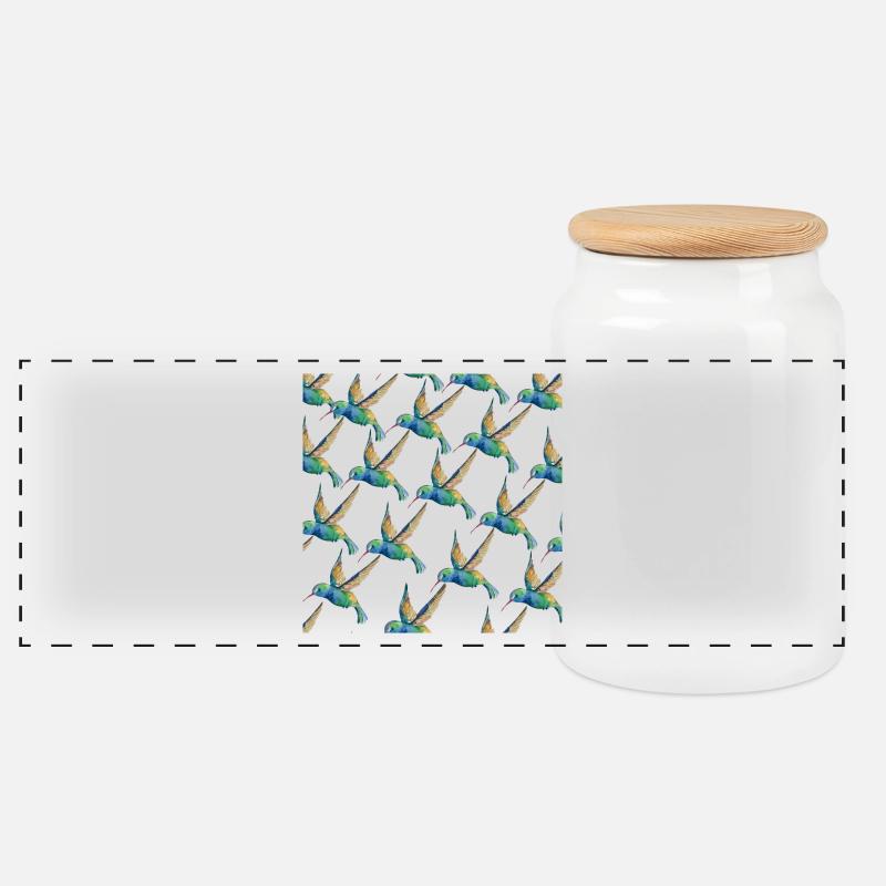Kolibri-Muster-Vogel-Liebhaber-Geschenk-Entwurf - Panorama Keksdose mit Holzdeckel - Weiß
