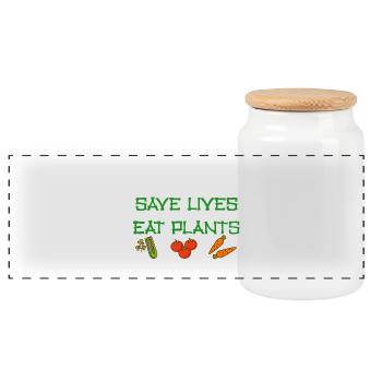 Vegan vegetarian animal welfare gift idea - Panoramic Cookie Jar with Wooden Lid - white - Front