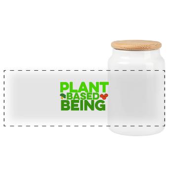 Vegan vegetarian animal welfare gift idea - Panoramic Cookie Jar with Wooden Lid - white - Front