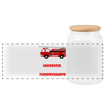 ÉCHANGEZ UNE SŒUR CONTRE UN CAMION DE POMPIERS - Boîte à biscuits avec couvercle en bois - blanc - Devant