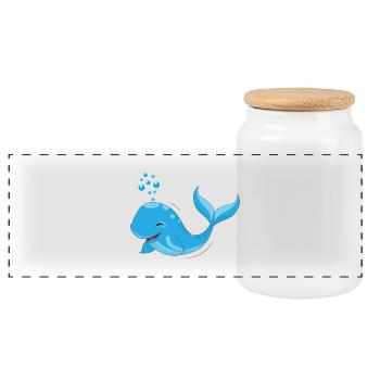 whale - Panoramic Cookie Jar with Wooden Lid - white - Front