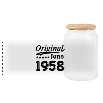 Juni 1958 Geschenk - Panorama Keksdose mit Holzdeckel - Weiß - Vorne