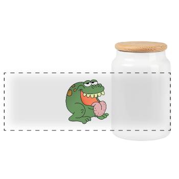 frog - Panoramic Cookie Jar with Wooden Lid - white - Front