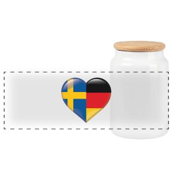 Heart Flag Sweden Germany German Gift - Panoramic Cookie Jar with Wooden Lid - white - Front