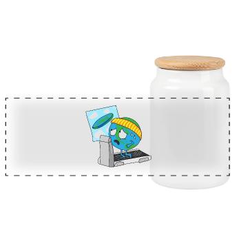 round earth disk earth disk globe planet - Panoramic Cookie Jar with Wooden Lid - white - Front