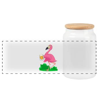 The drunken flamingo - Panoramic Cookie Jar with Wooden Lid - white - Front