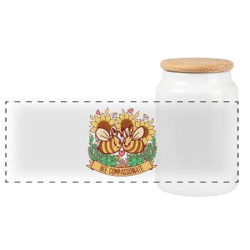 Bee Compassionate - Save the Bees - Panoramic Cookie Jar with Wooden Lid - white - Front