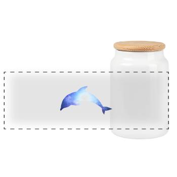 dolphin - Panoramic Cookie Jar with Wooden Lid - white - Front