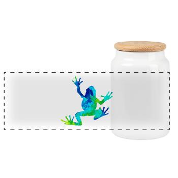 frog - Panoramic Cookie Jar with Wooden Lid - white - Front