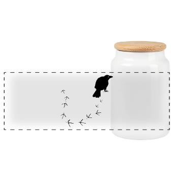 Crow - Panoramic Cookie Jar with Wooden Lid - white - Front