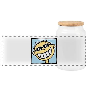 A grinning Tourist - Panoramic Cookie Jar with Wooden Lid - white - Front
