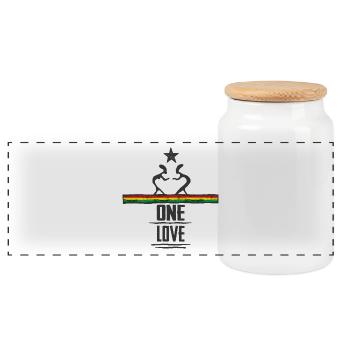 one love reggae - Panoramic Cookie Jar with Wooden Lid - white - Front