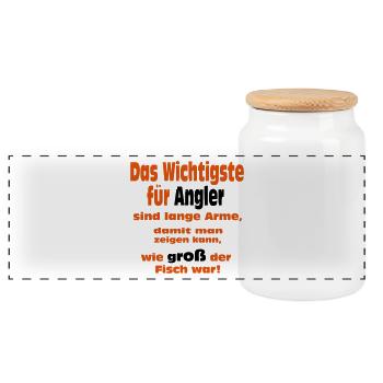 Das wichtigste für Angler sind lange Arme ... - Panorama Keksdose mit Holzdeckel - Weiß - Vorne