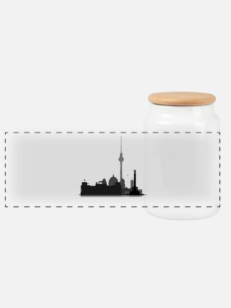 Cityscape Berlin - Panorama Keksdose mit Holzdeckel - Weiß